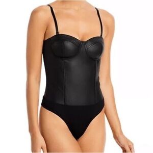 Aqua Faux Leather Bustier Bodysuit